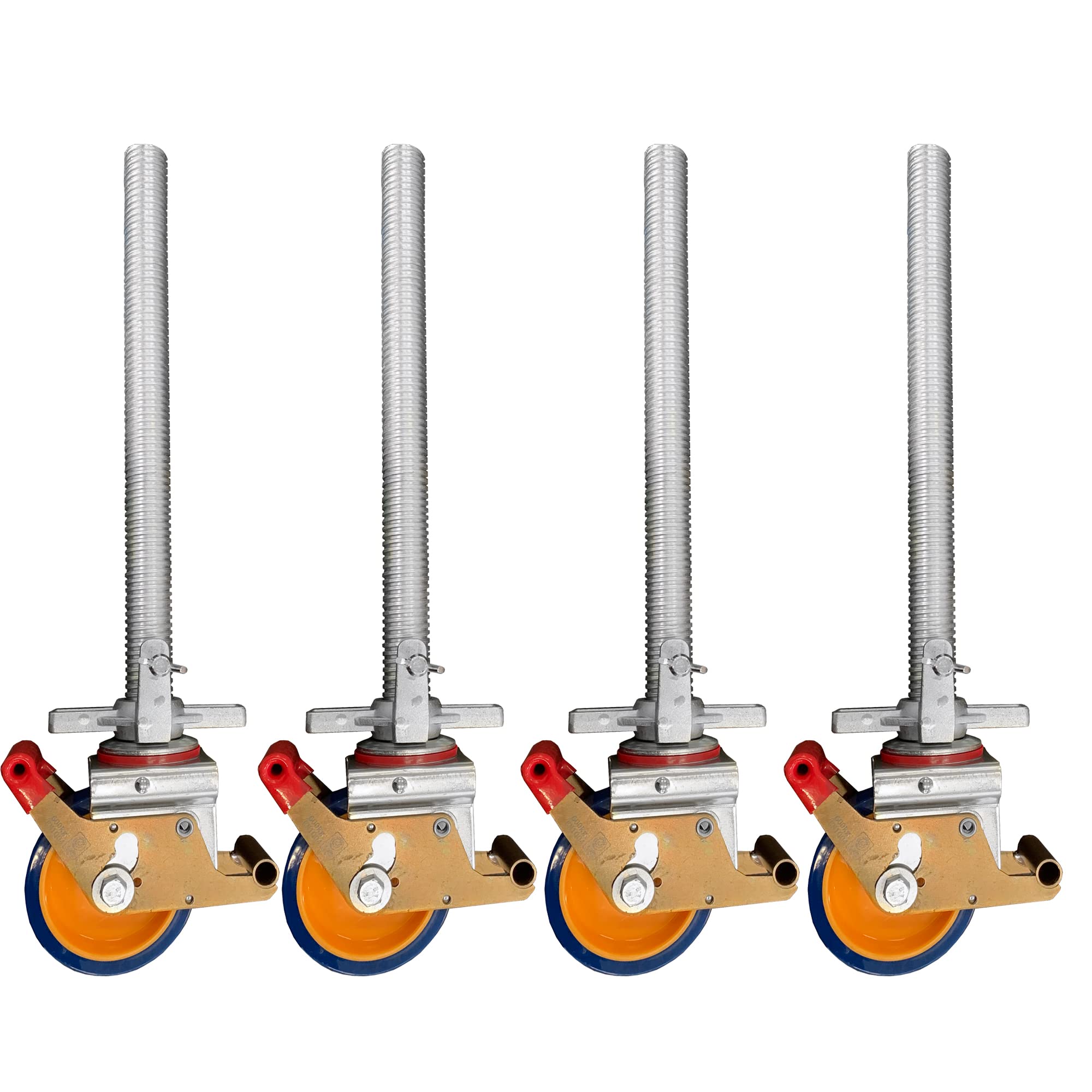 4 Stück Gerüstrollen 125 mm LAYHER*-kompatibel mit Stahlspindel, doppelt gebremst, lotrecht stehend, passend zu LAYHER*-Gerüsten und anderen Herstellern