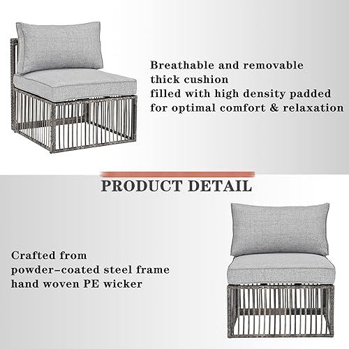 Miniatura 4 de Festival Depot Sofá individual de mimbre para patio, silla sin brazos para exteriores, silla de ratán de polietileno marrón para todo tipo de clima,