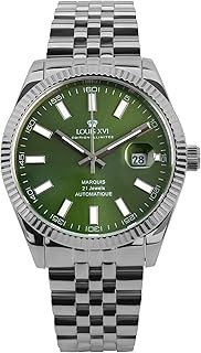Marquis Automatik 3025 - Ø 41.5 mm - Herren Uhr - Wasserdicht - Armband Silber - Zifferblatt Grün - Automatikuhr