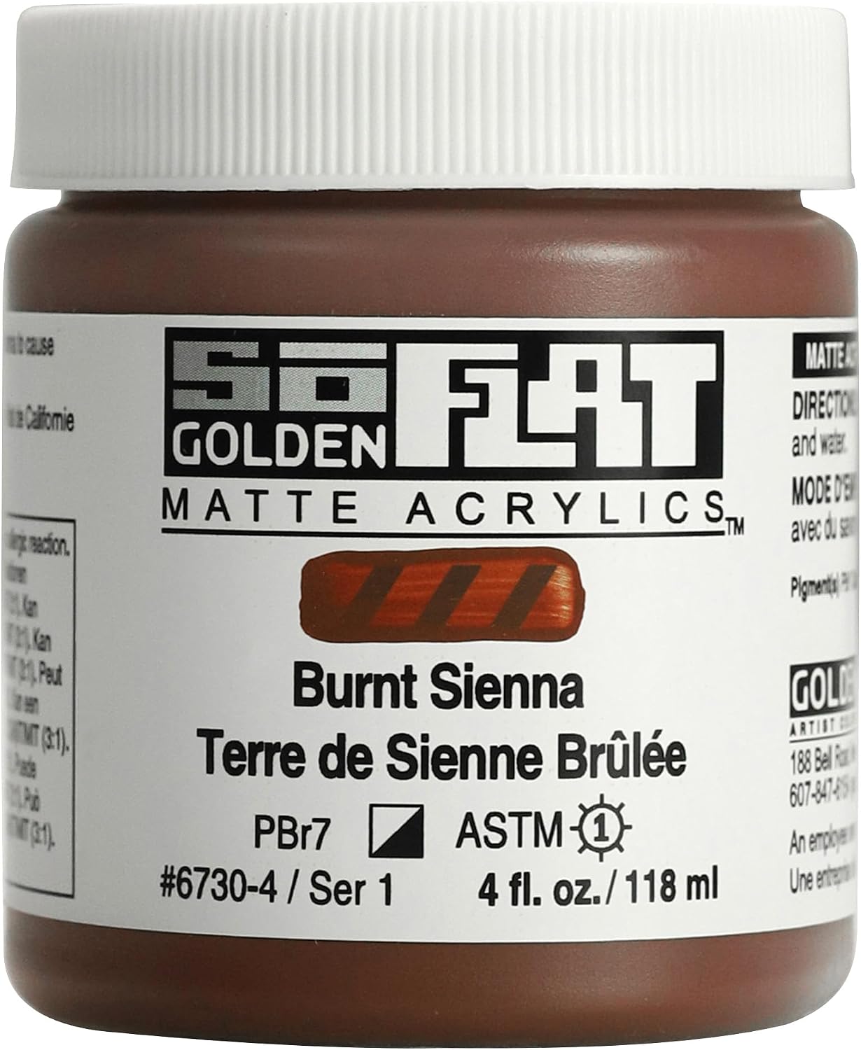 GOLDEN SoFlat Matte Acrylics, Burnt Sienna, 4 fl. oz. Jar, Professional Acrylic Paint, Semi-Opaque