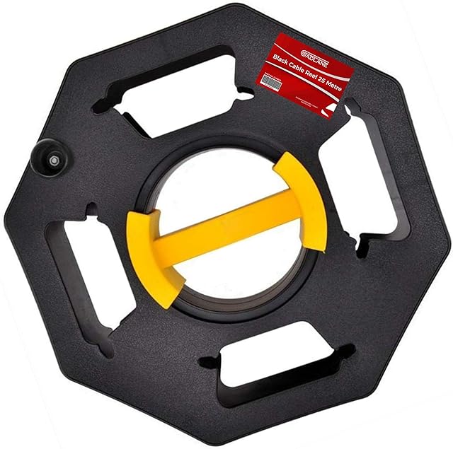 GADLANE Heavy Duty Black Cable Tidy Reel 25 Metre Revolution Extension Camping Electric Hook Up Cable Reel Winder, Home General Cable Tidy Holder Organiser Cord Storage Wheel for Caravan Leads Cables