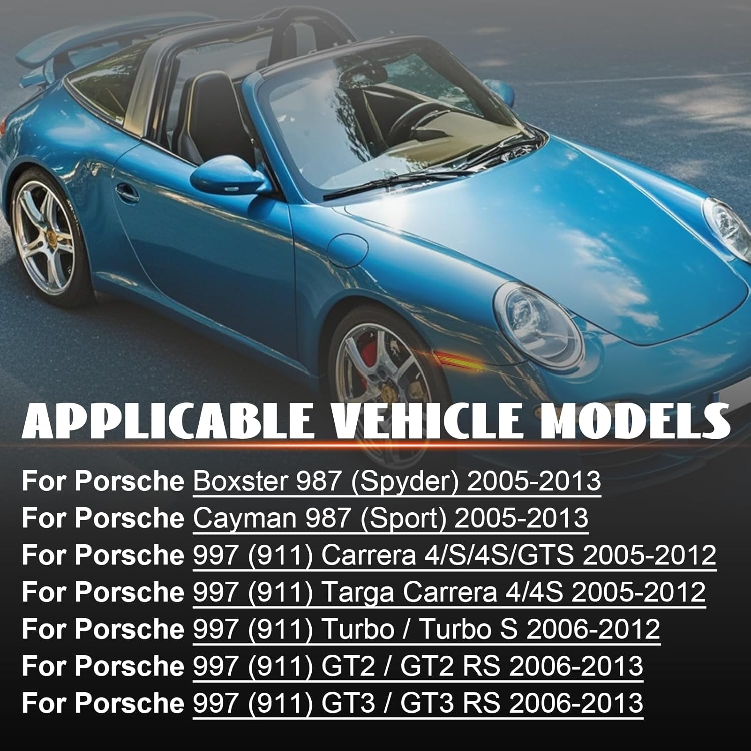 2PCS Front Turn Signal Side Marker Lights for Porsche 911 987 997 Amber LED Dynamic Sequential Side Marker Lights for 06-13 Porsche 997, 05-13 Porsche Cayman Boxster 987