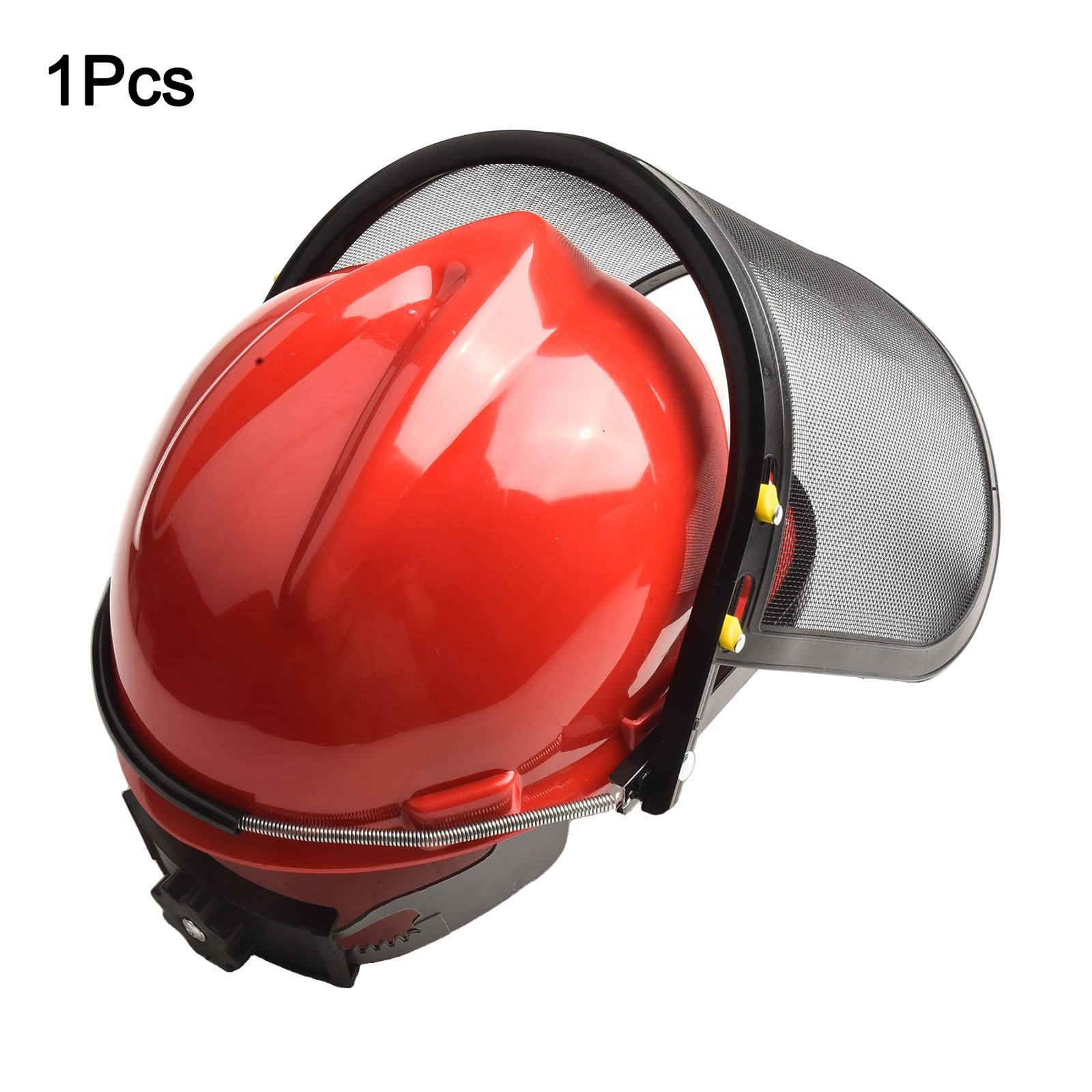 Casco de protección para motosierras con visera, malla de protección facial, ajustable, ligero, para cortacésped, desbrozadora, rojo y negro