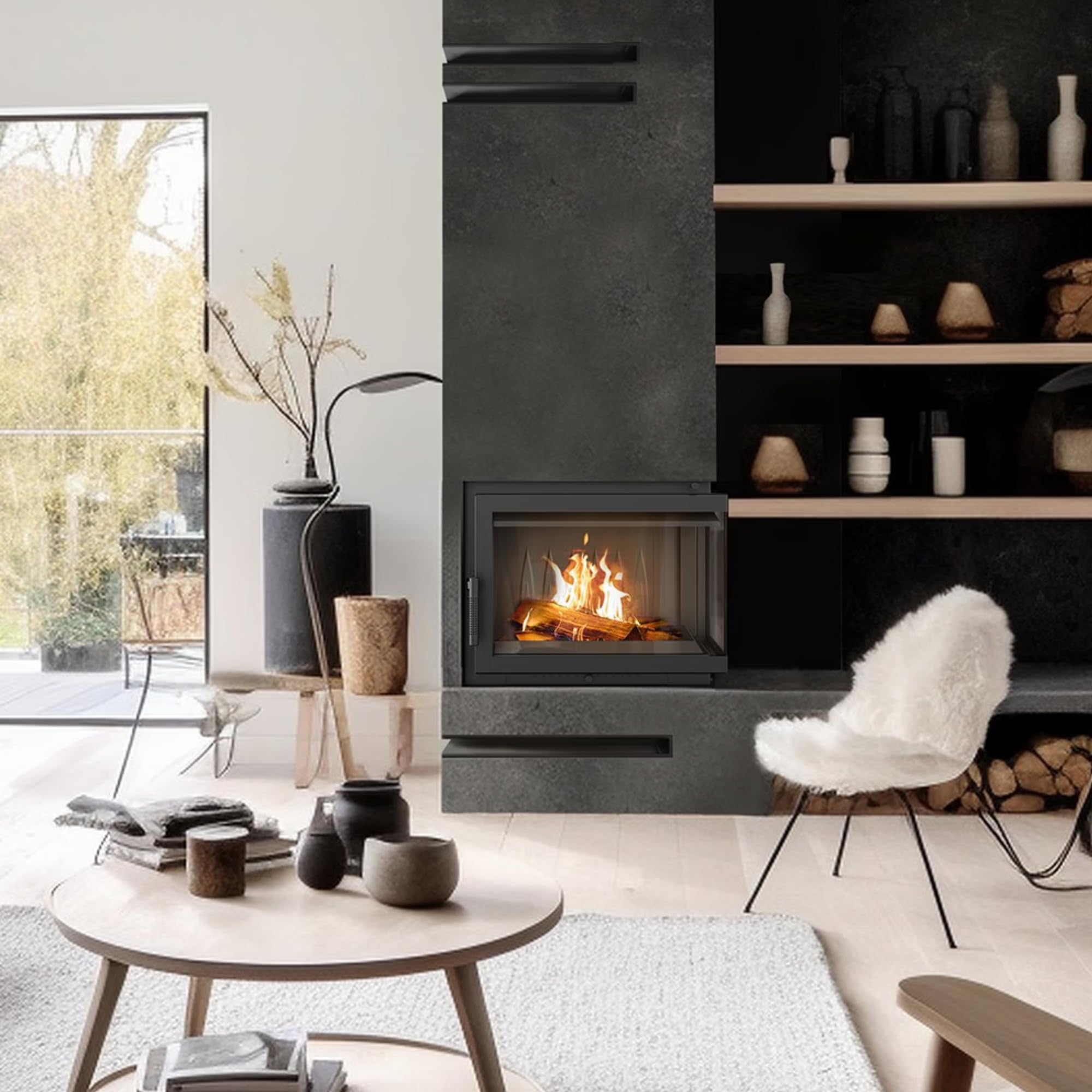 KRATKI SIMPLE Camino a legna 8 kW Ø 150 in ghisa con inserto per presa d'aria - stufa a legna Conforme BImSchV 2, Efficienza termica 80% - Inserto per camino riscalda a 100 m², apertura a sinistra