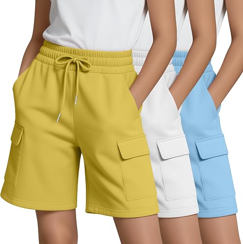 LessonZoo 3 Pack Girls' Cargo Bermuda Shorts, 3-Color, 5-6 Y