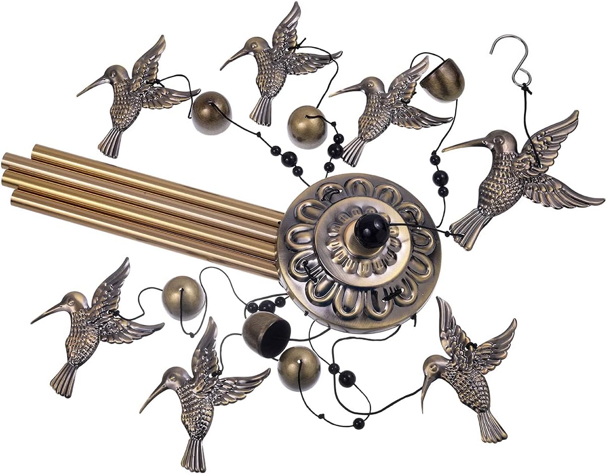 Large Hummingbird Wind Chimes Outdoor Indoor Decor -With 4 Tubes 6 Bells 7 Hummingbirds, Mobile Wind Catcher, Hummingbird Wind Bell for Home, Xmas Mom Gifts, Festival, Balcony, Tree, Garden Decoration