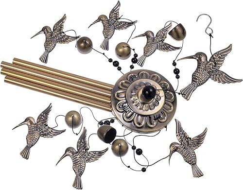 Miniatura 4 de Campanillas de viento de colibrí para jardín, decoración al aire libre, con 4 tubos, 6 campanas, 7 campanas de viento de colibríes, campanillas de