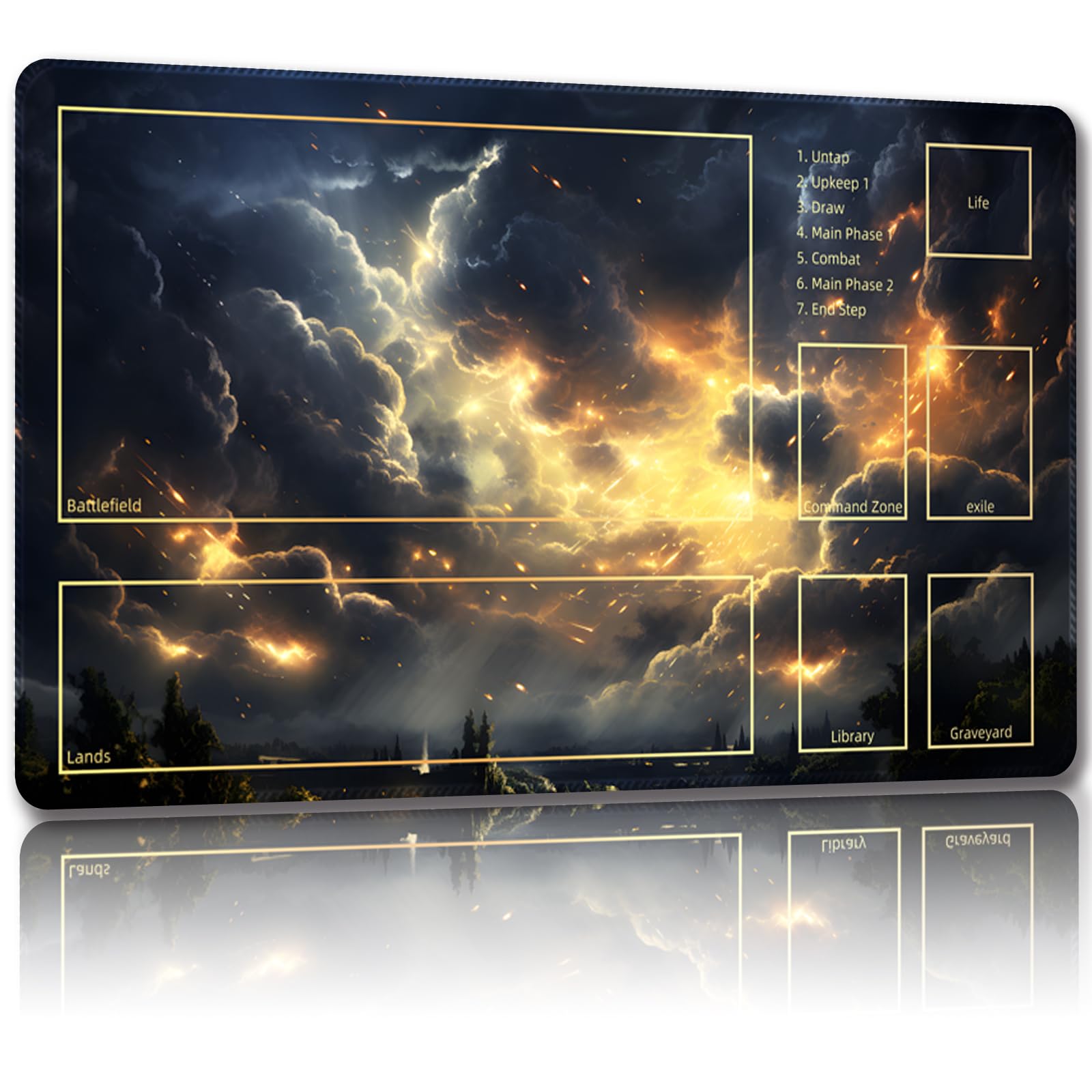 Malqiqi Playmat for MTG, with Free Storage Bags,Game Mat 24 x 14 inches, TCG and Board Game Mat for Cards,Mousepad Desk Mats (Clouds-Auxiliary Combat)