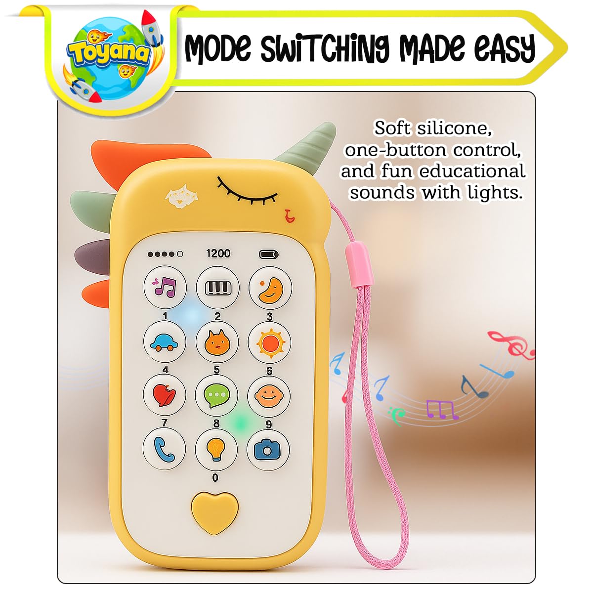 Toyana Baby Phone Toy, Interactive Early Learning with Silicone Buttons Light & Sound, Safe Non-Toxic Mobile Phone - Image 4