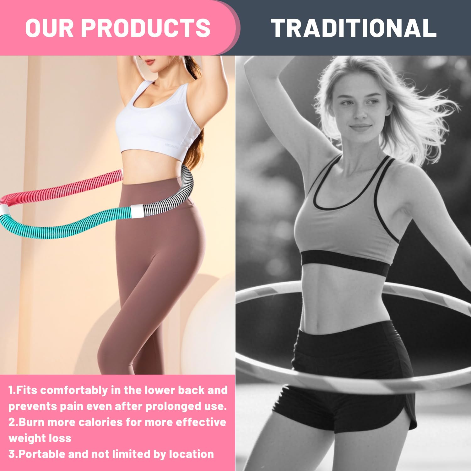 Hula Hoop morbido per adulti – 3 kg, pieghevole, fitness hoop ponderato per pancia e vita, morbido hula hoop, cerchio a molla per casa, palestra, scuola
