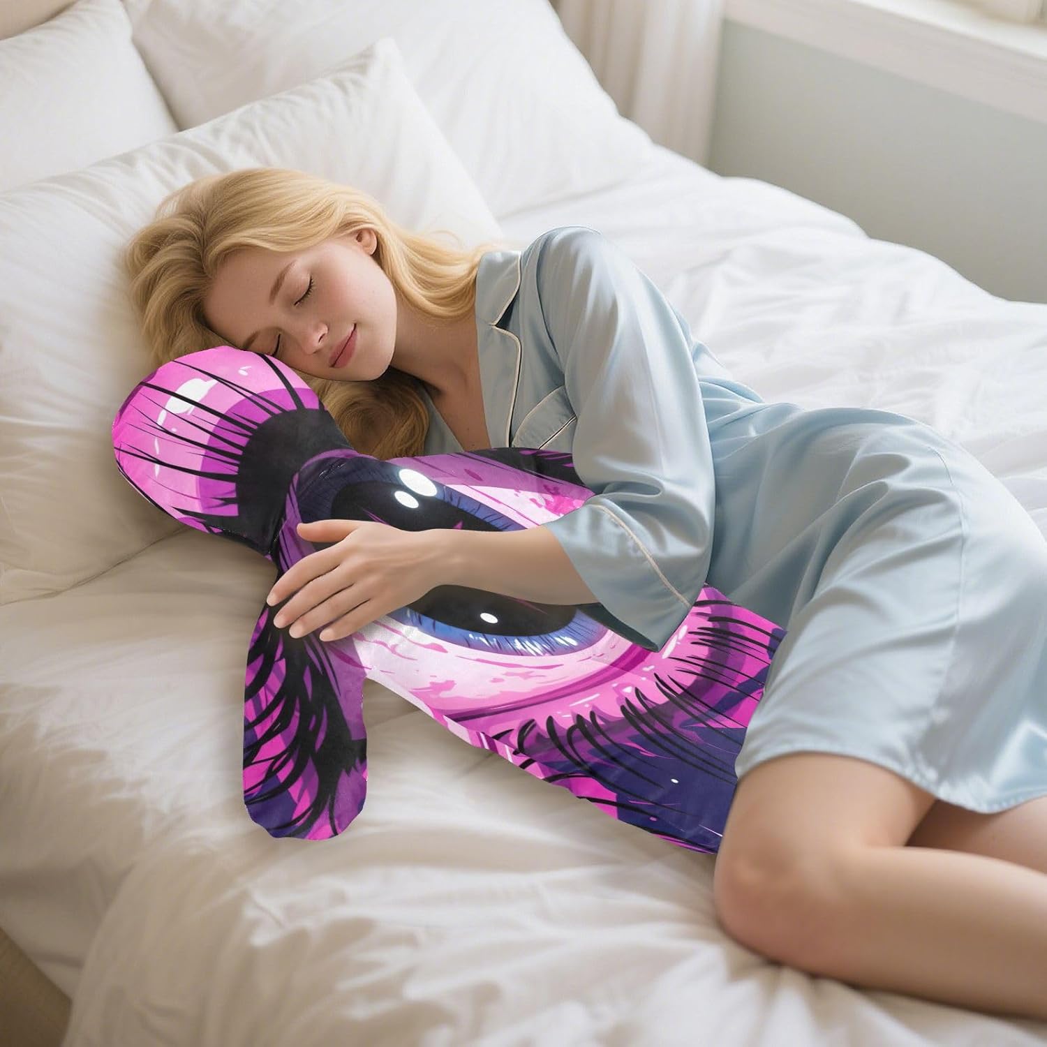 Pink Eye Human-Shaped Pillow Soft Body Pillows Washable Velvet Pillows for Anxiety Relief Sleeping Cuddling & Support