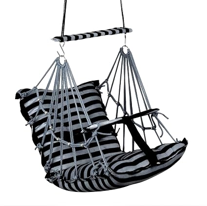Toytoria Swing For Kids Cotton Baby Swing Chair For Kids Baby'S Children Folding And Washable 1-5 Years With Safety Belt/Home, Garden Jhula For Babies | Cradle | (E. Grey Line), 35 Centimeters