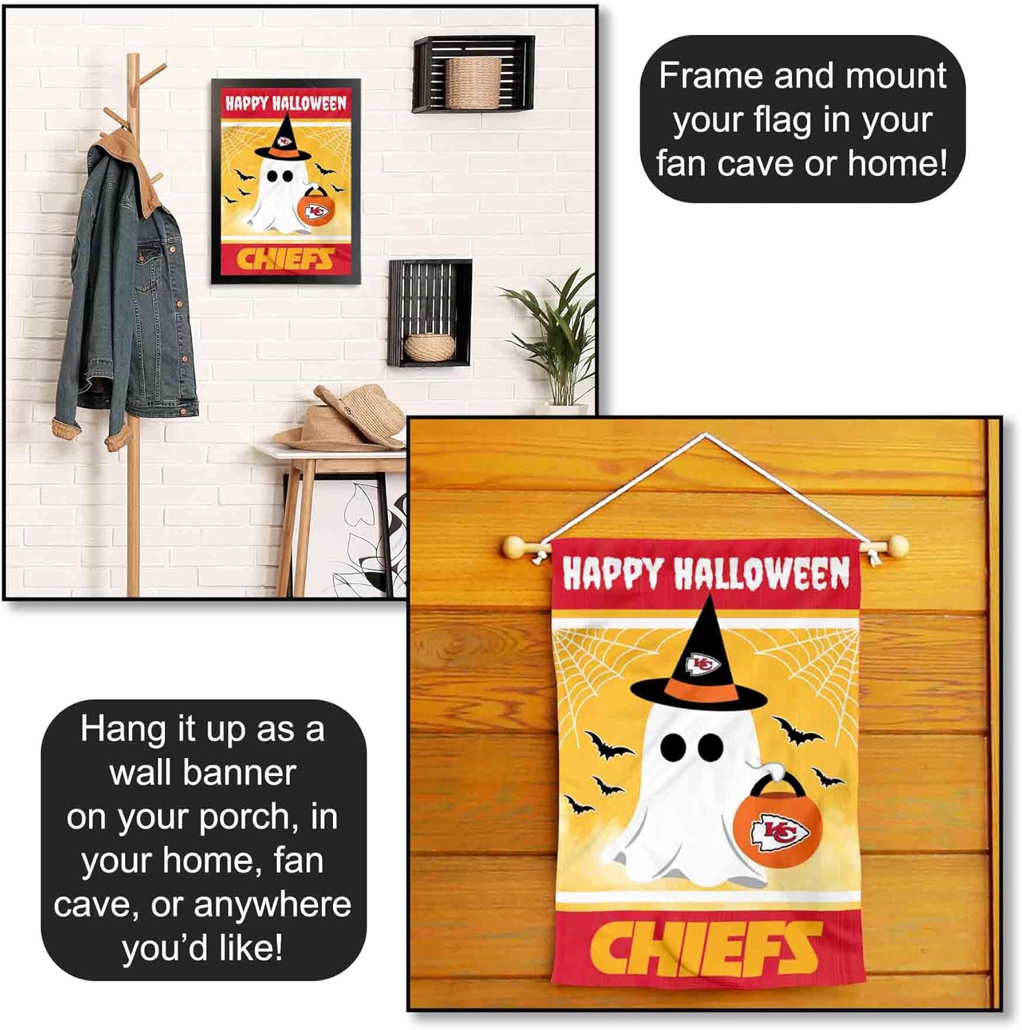 Kansas City Chiefs Happy Halloween Garden Flag Double Sided Banner - Image 5