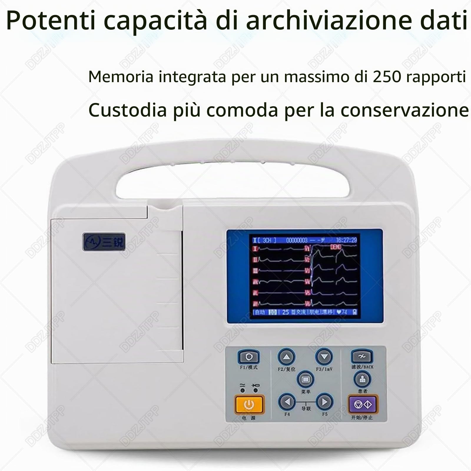 Monitor ECG/EKG Portatile, Dispositivo Digitale LCD a Colori Professionale a 12 derivazioni e 3 canali con Carta per Stampa per unità di Terapia intensiva dei segni Vitali