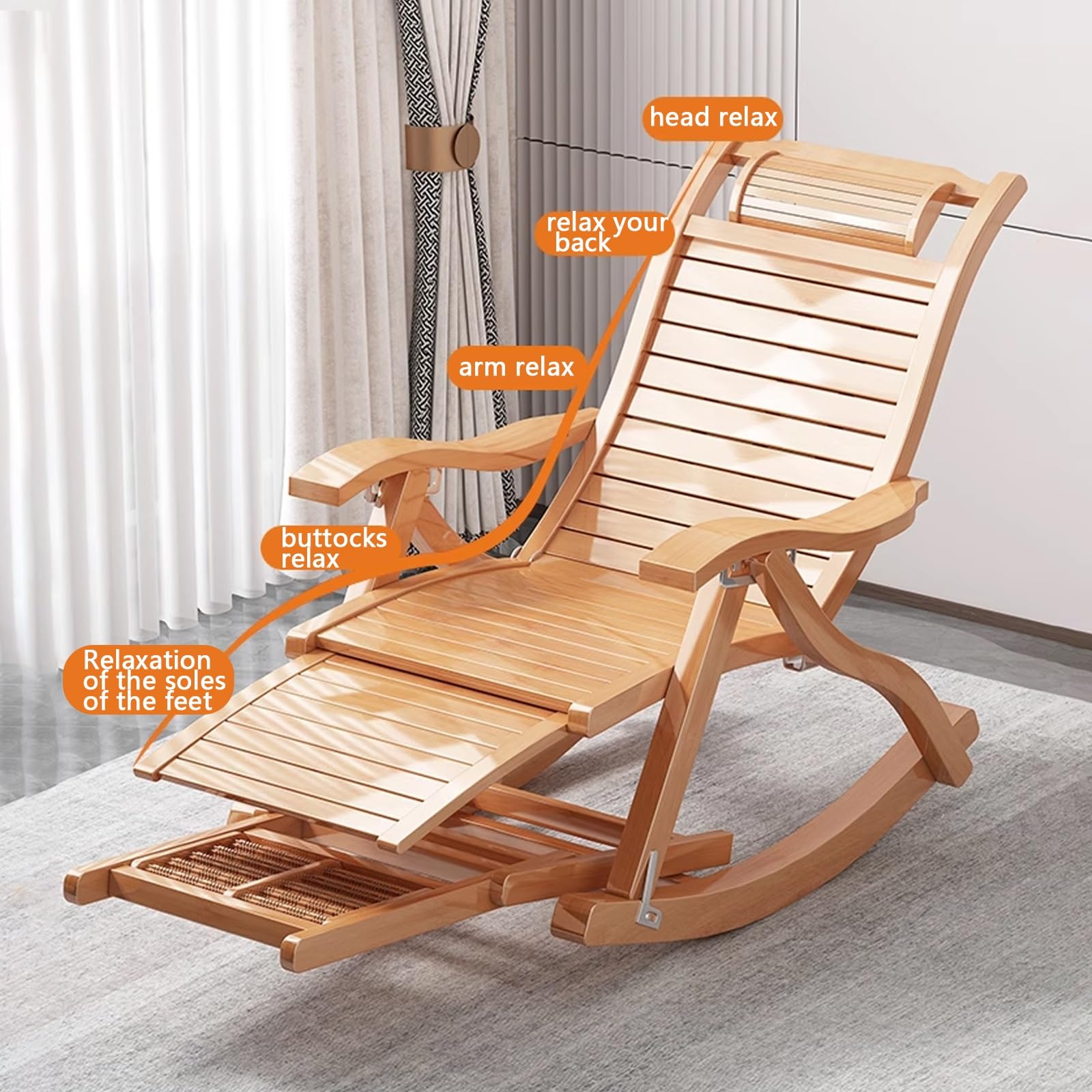 Sdraio In Legno Ergonomico, Sedia A Dondolo In Legno Di Acacia, Da