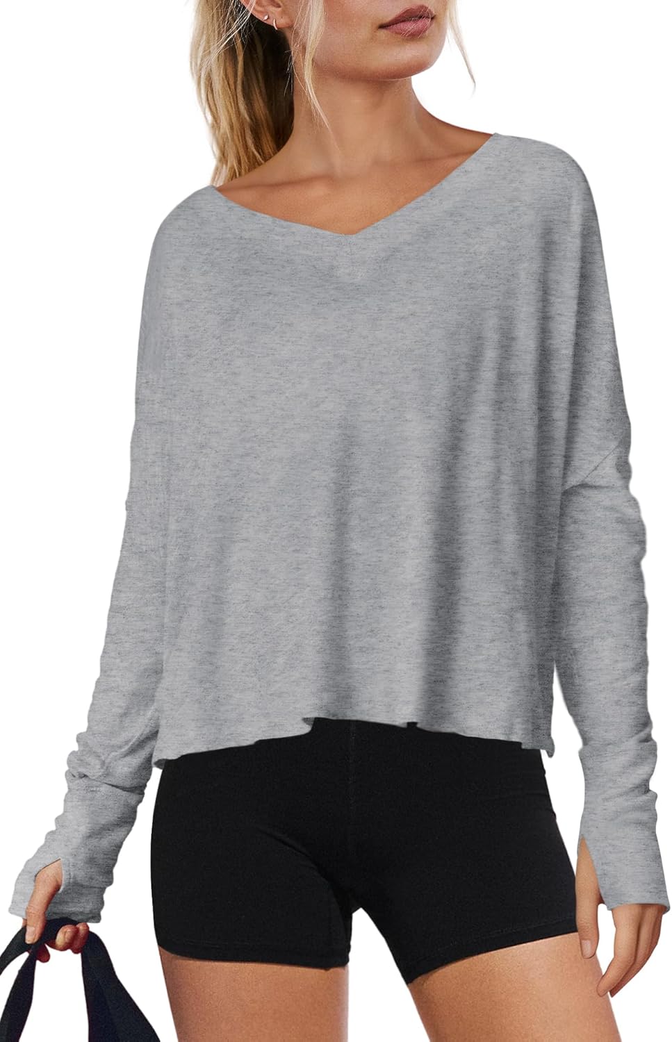Yanekop Womens Long Sleeve Workout Tops V Neck Athletic Shirts Crop Gym Yoga Tops Basic Boxy Running Tee Shirts - Image 2