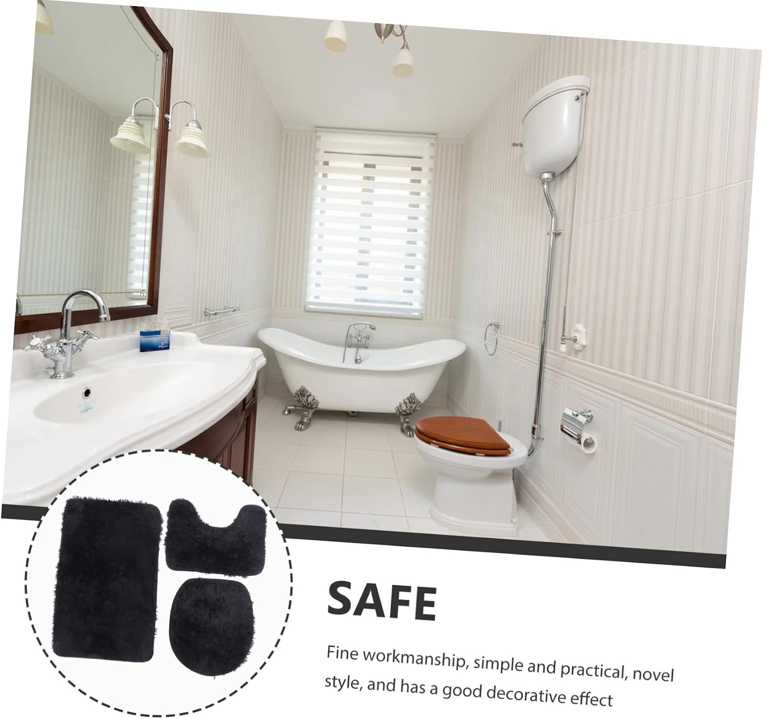 Bath Mat Slip Floor Mats Toilet Lid Cover Plush Washable Bathroom Accessory