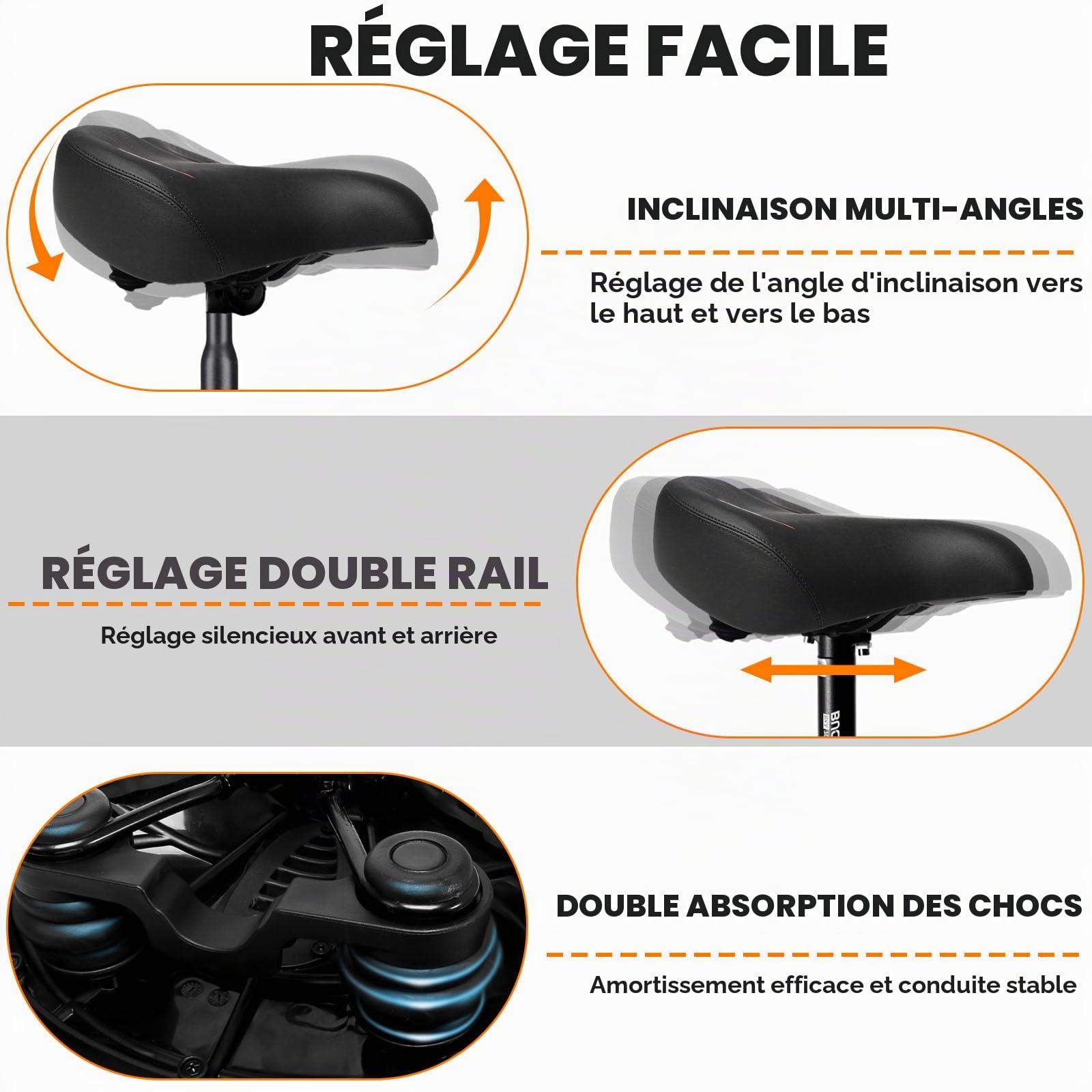 Selle de vélo surdimensionnée, confortable et large avec rembourrage en mousse souple pour femmes et hommes, selle de vélo ergonomique pour VTT, vélo de ville, vélo de route et vélo