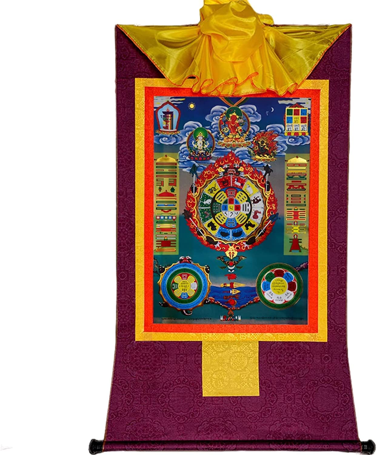 VHKJewE Zodiac Tibetan Thangka Tapestry for Buddhist Altar Zen Meditation Auspicious Symbols(Purple,M)