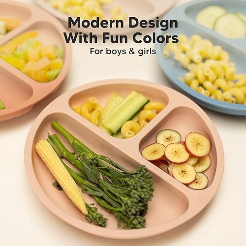 Miniatura 9 de KeaBabies Placas de succión para bebé, niños pequeños, paquete de 3 platos 100% de silicona para niños, platos divididos para bebés con succión,