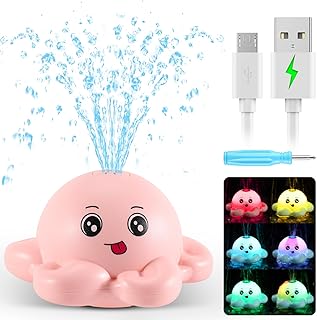 Gigilli Octopus Bath Toys, Christmas Rechargeable Baby Bath Toys, Light Up Bath Toys Sprinkler Bathtub Toys for Toddlers Infant Kids, Automatic Spray Water Baby Toy, Christmas Bathroom Baby Toys Gifts