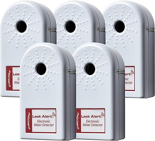 Zircon Detector de fugas de agua y sensor de inundación, sensor de fugas de agua con doble alarma de fugas de 90 dB de audiobatería (paquete de 5)
