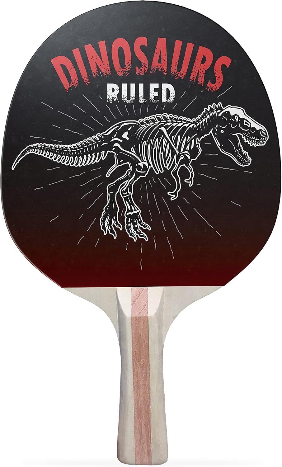 Dinosaurs Ruled Colorful Design Ping Pong Paddle, Premium 5 Ply Table Tennis Racket (Red on Back)