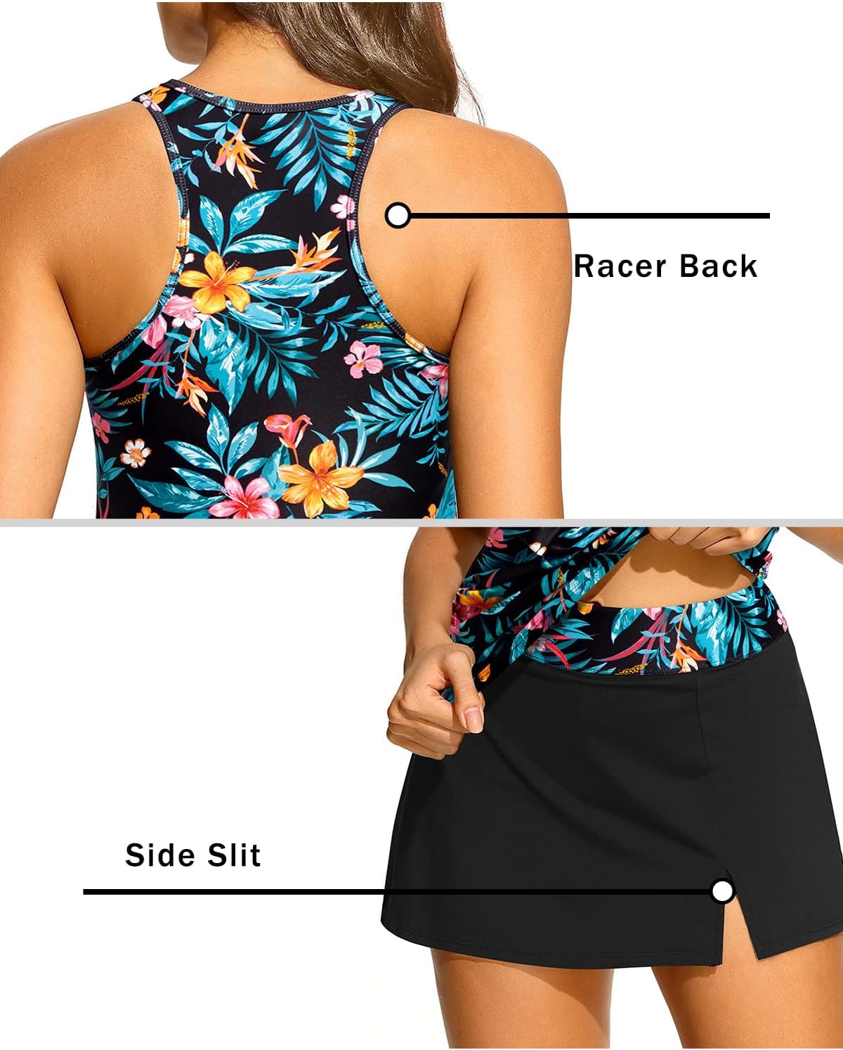 Women Two Piece Tankini with Skirt - Tummy Control High Neck Swimsuit with Built in Pockets 2025 Ladies Bathing Suit - Image 2
