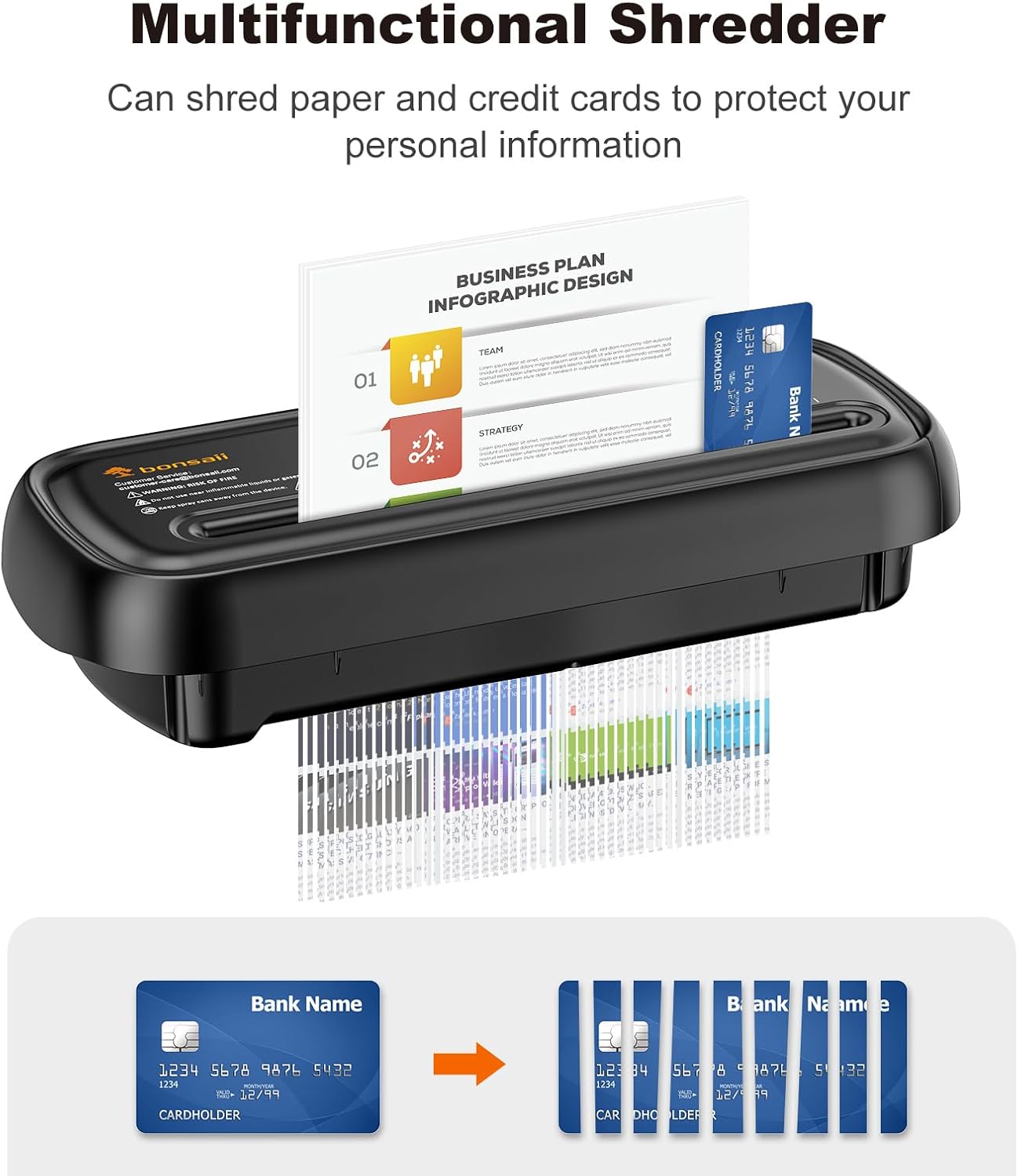 Bonsaii 6 Sheet Strip Cut S123-B Paper Shredder for Home Office Use & 12 Pack Lubricant Sheets