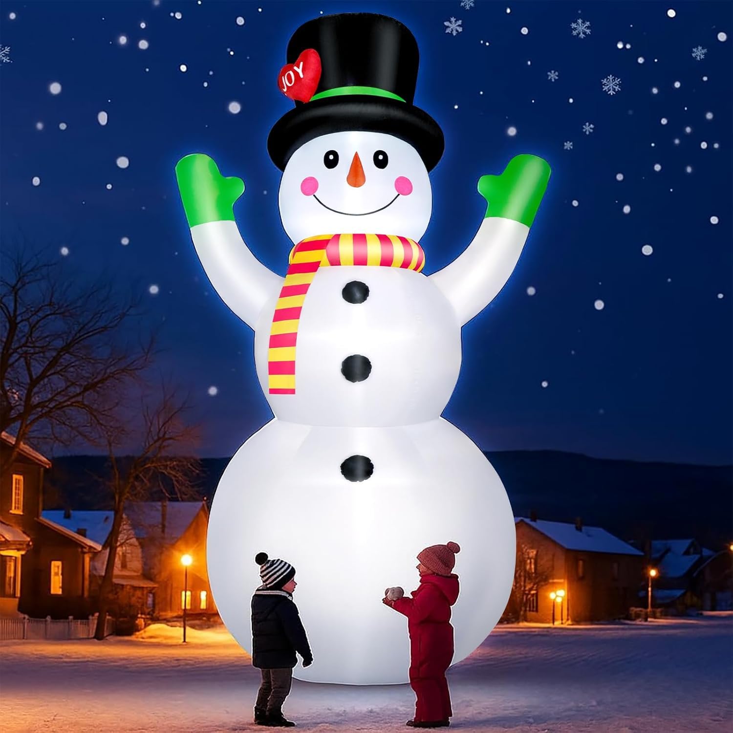 Aufblasbarer Schneemann 3 m mit LED Beleuchtung, riesige Aufblasbare Weihnachtsdeko Außen, Aufblasbarer Schneemann große Weihnachtsfigur, windstabil & wetterfest, Outdoor Deko für Garten Xmas Party