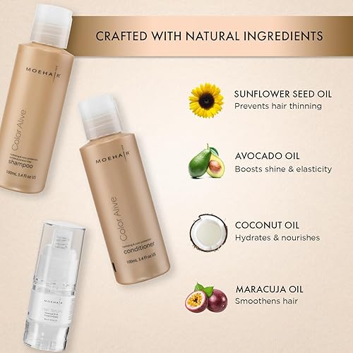 Miniatura 2 de MOEHAIR Paquete de viaje para cabello teñido - Champú, acondicionador y suero alisador de cabello Color Alive  Solución completa para el cuidado del