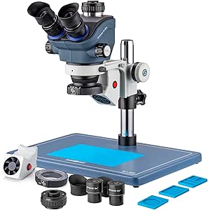 Kaisi Professional Stereo Microscope, Trinocular for Electronics Repair, 7X-50X Magnification
