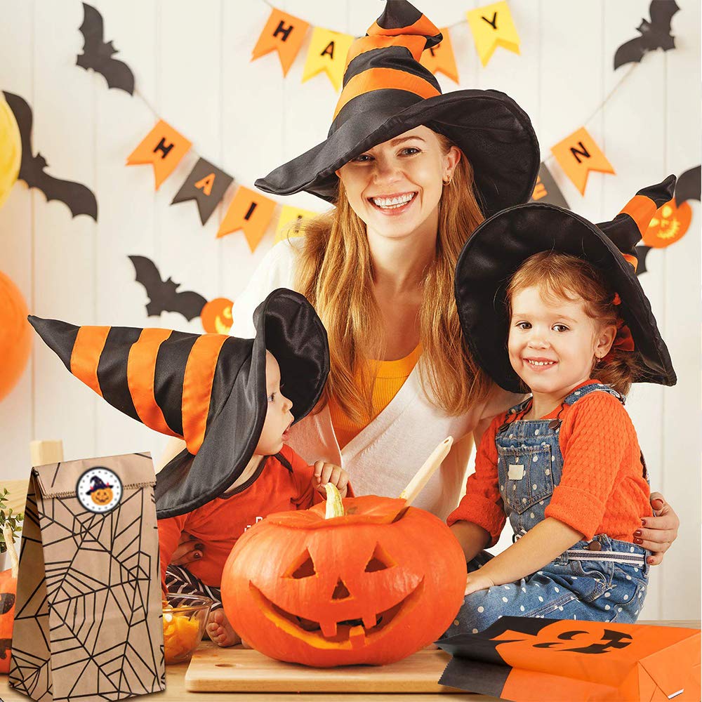 12 sacchetti regalo di carta per Halloween, con 18 adesivi per Halloween, sacchetti per dolcetti o scherzi, snack, biscotti, caramelle, sacchetti per Halloween, bomboniere per caramelle, 22 x 8 x 12