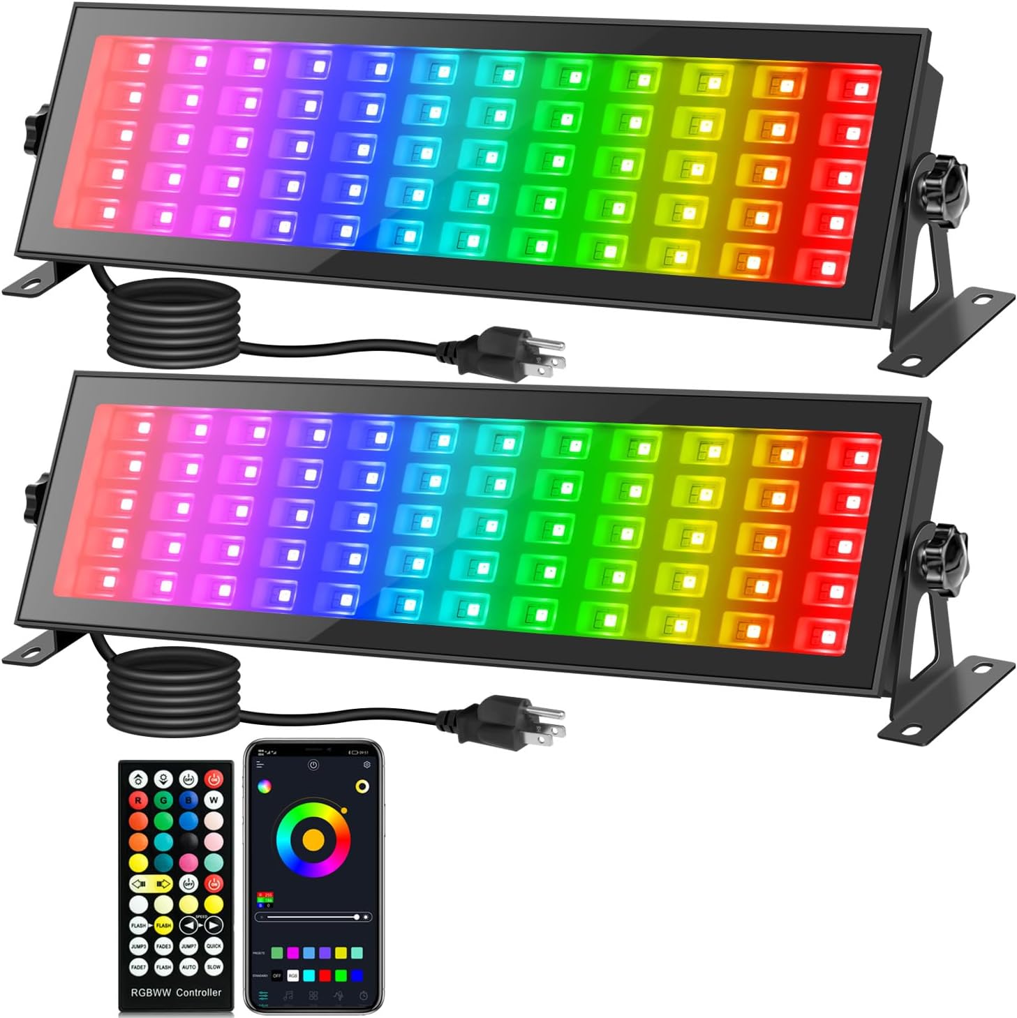 2 Pack 120W Stage Light Bar, RGBCW Smart LED Uplighting, Outdoor Wall Washer, IP66 Waterproof RGB Bar With APP Control, Wash Lights With Timing, DJ Light for Festival, Wedding, Party