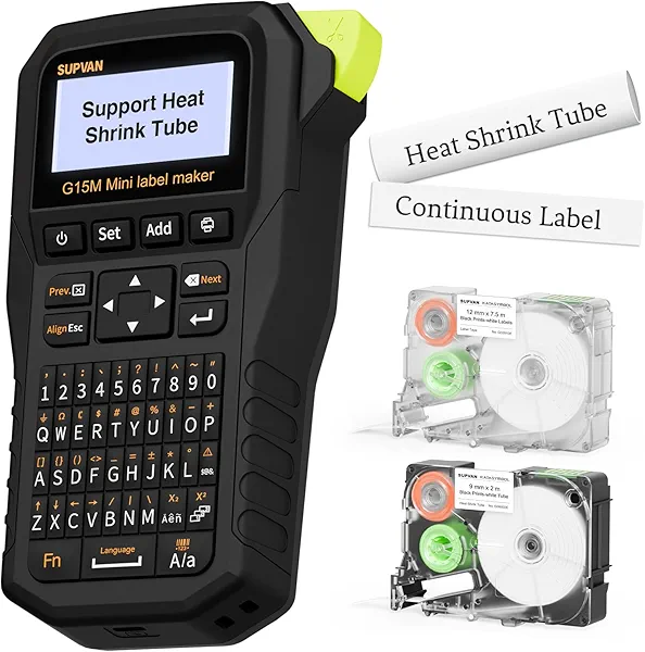 SUPVAN G15M Mini Portable Label Maker Machine with Heat Shrink Tube, Rechargeable 1200mAh Battery Thermal Transfer Printer, Compatible with Multi-Type Label, Home, Garage, Office & Outdoor M