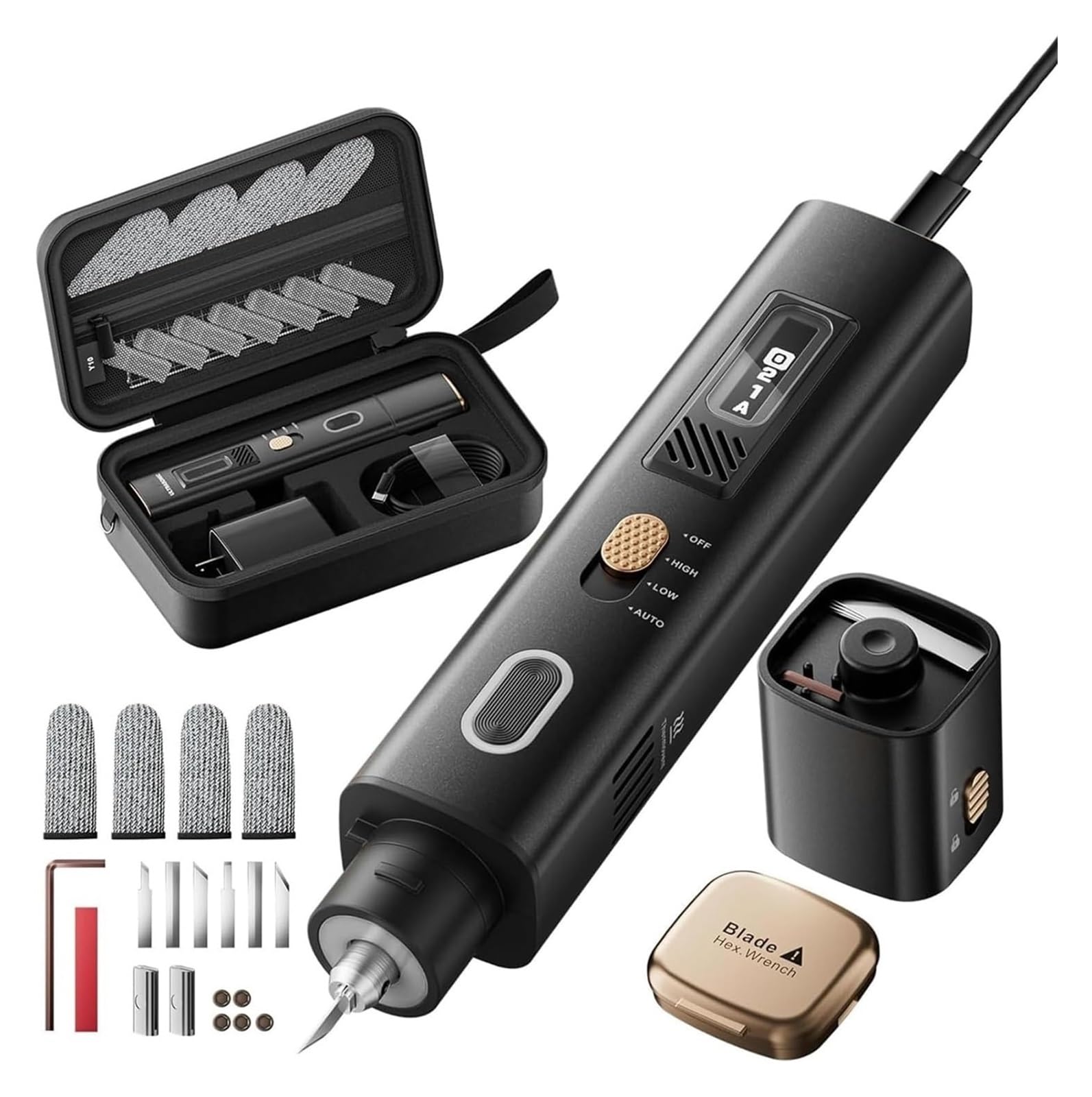 Kit de Herramientas de Corte ultrasónico Profesional de 40 KHz para Manualidades: cúter de Mano con 50 Cuchillas de Repuesto, diseño ultrasilencioso, Ideal para Impresiones 3D, PVC y Cuero.