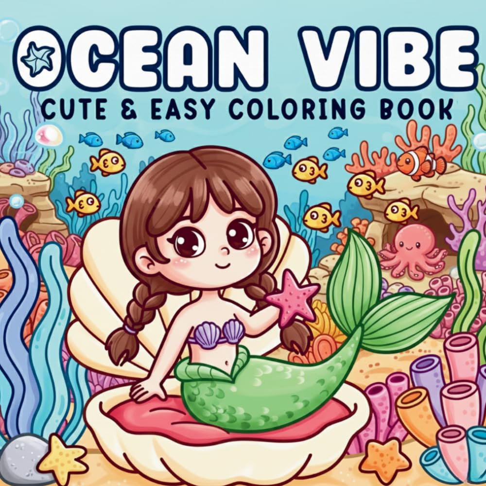 Ocean Vibe: Cute & Easy Coloring Book — Mermaids, Sea Creatures & Underwater Magic for Teens and Adults