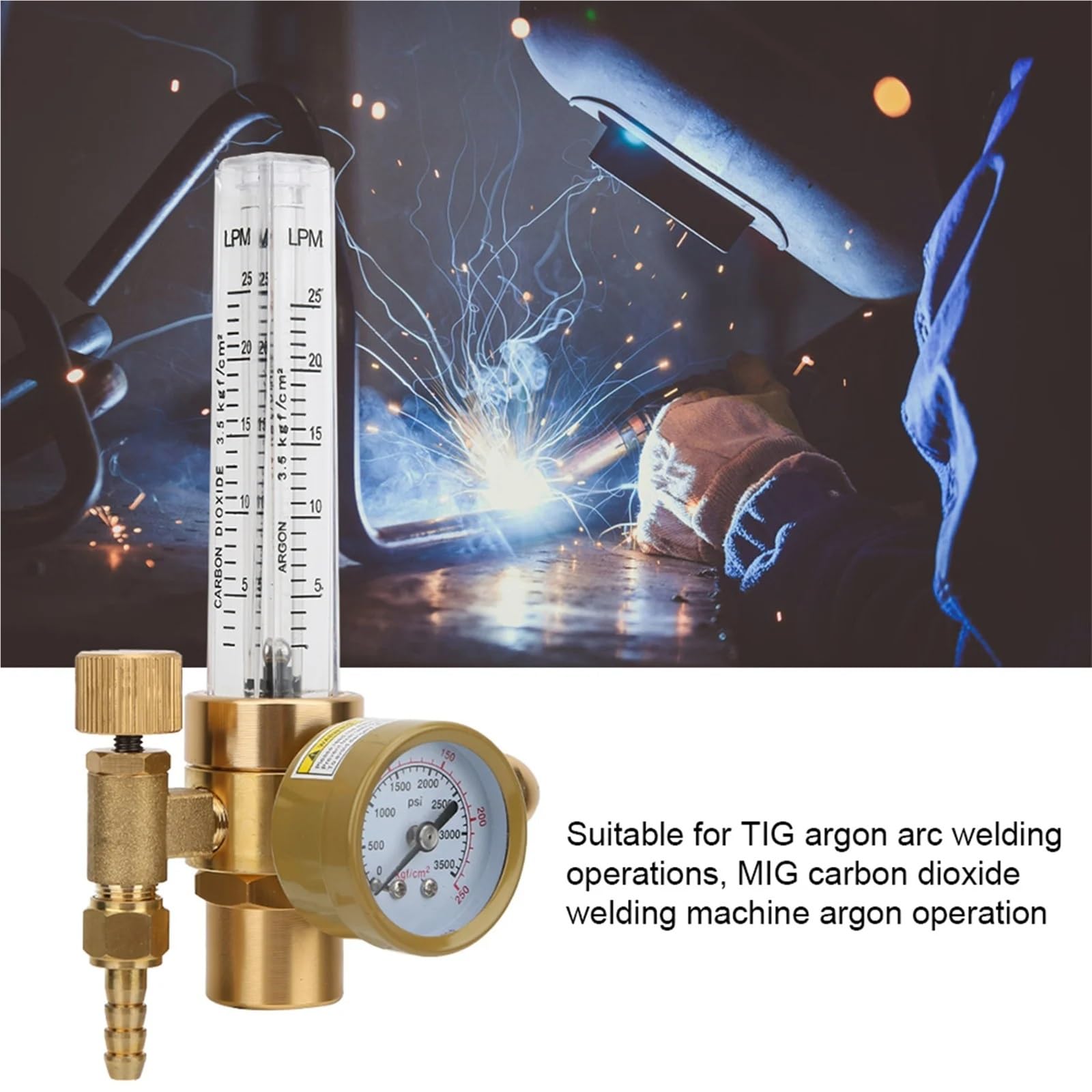 Reductor de presión de argón de latón macizo, medidor de caudal de gas, conector macho CGA580 de 8 roscas, regulador de caudal de gas
