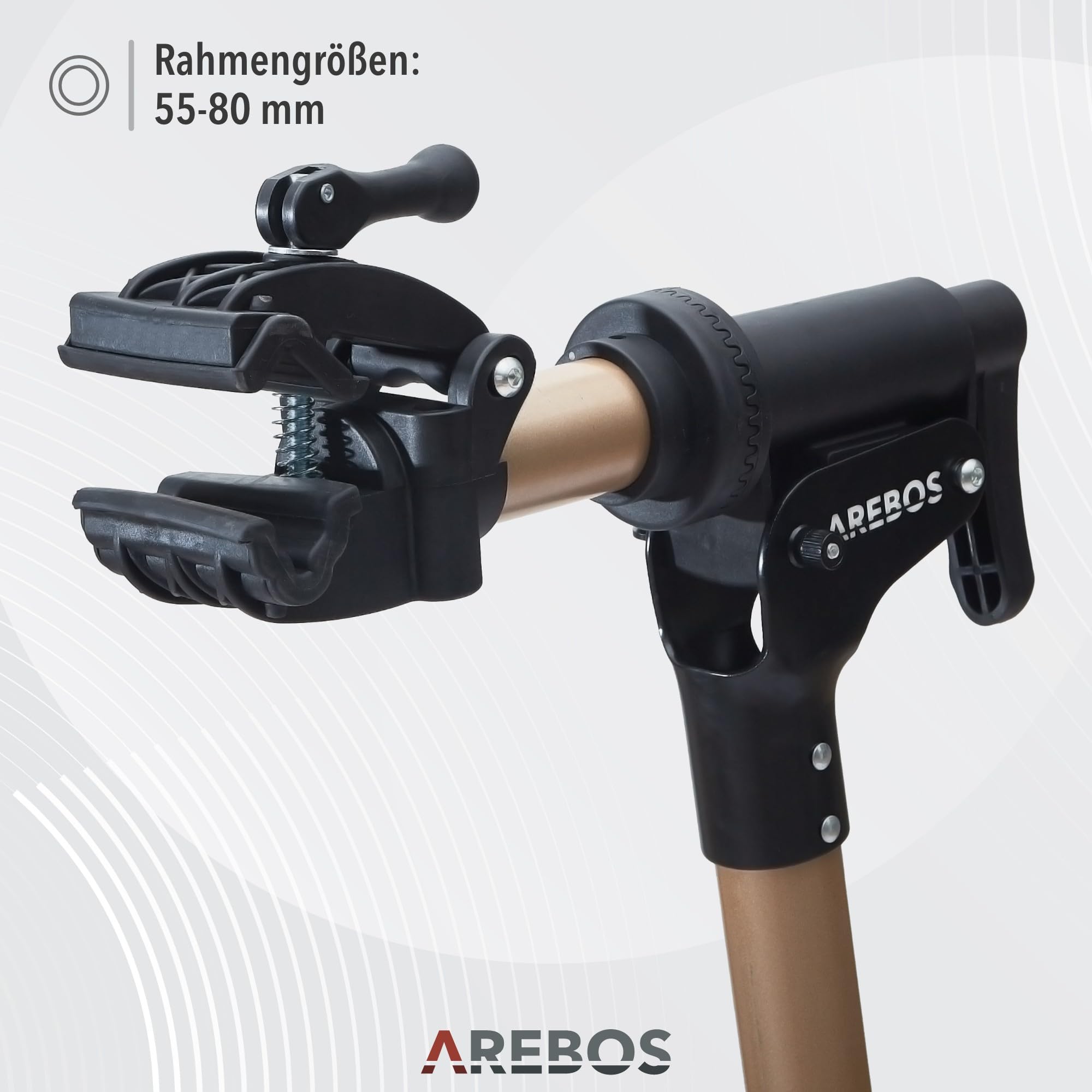 Arebos Fahrrad-Montageständer aus Aluminium – Profi Reparaturständer für E-Bike, Mountainbike & Fahrrad, 360° drehbar, mit Tasche und Schnellspannvorrichtung Champagner
