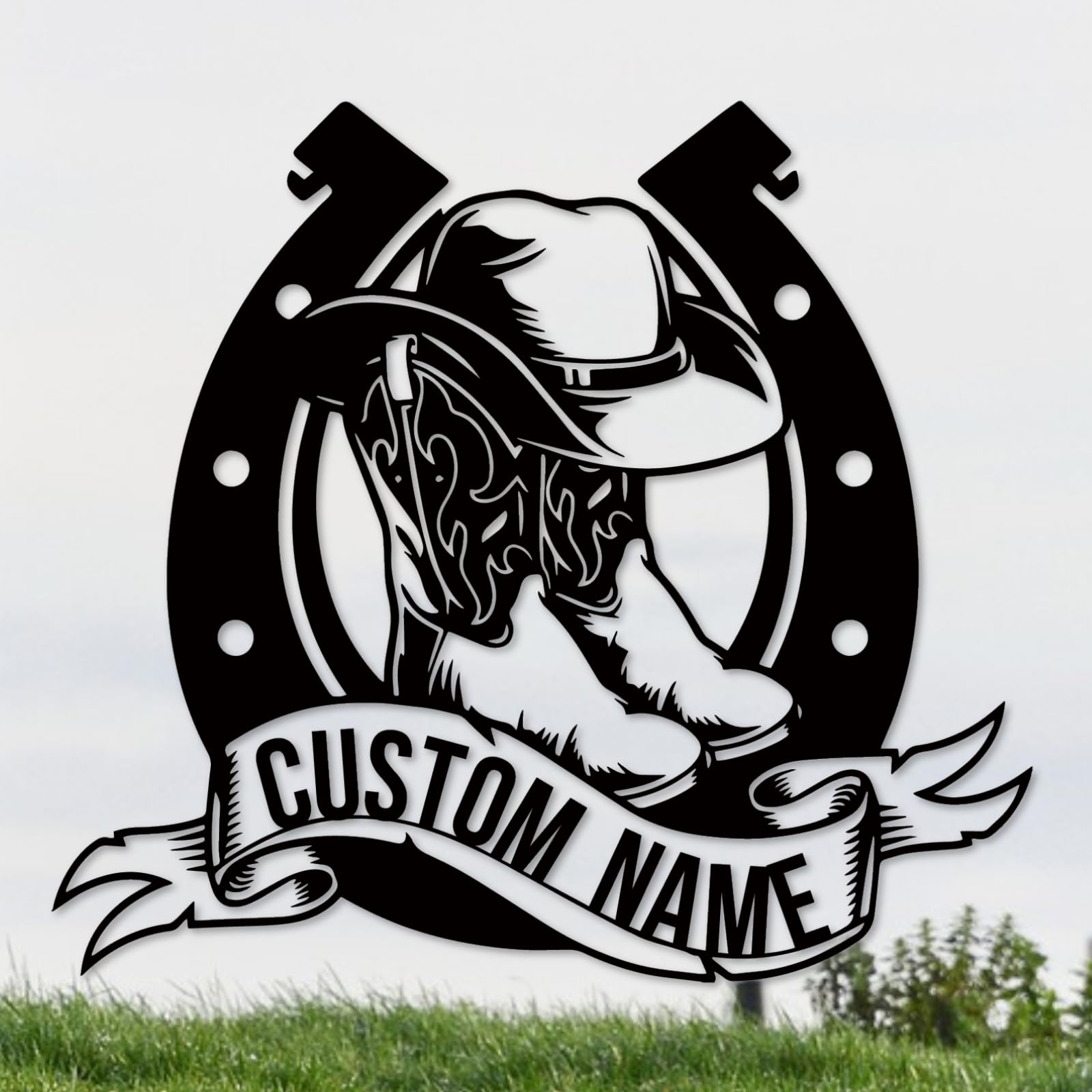 Houdoum Style C Custom Cowboy Metal Sign,Rodeo Sign,Personalized Cowboy Name Sign,Western Cowboy Decor,Cowboy Boots And Hat Metal Wall Art,Farmhouse Decor (Style C)