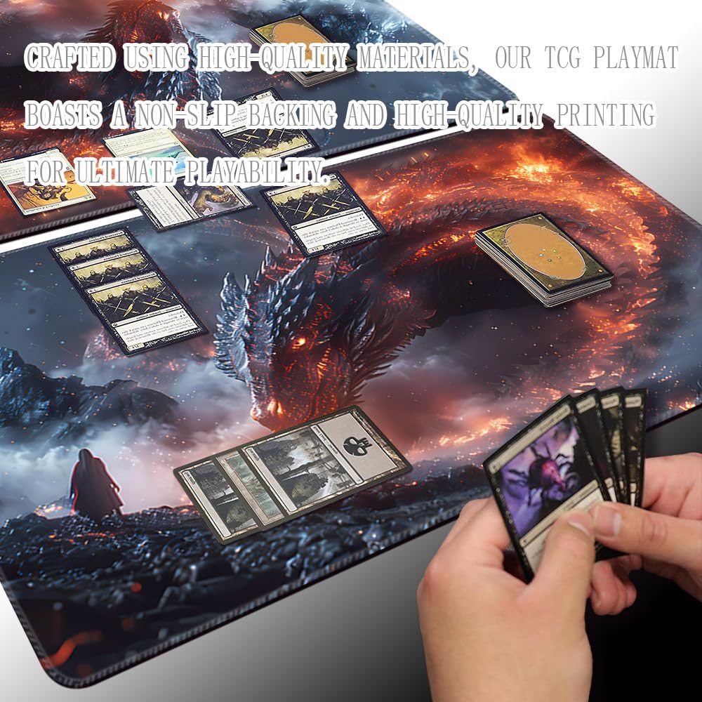 Premium Board Game 24x14in TCG Playmat Compatible for OCG CCG RPG MTG Play Mats,Mousepad Desk Mat (040322-Giant fire Dragon)
