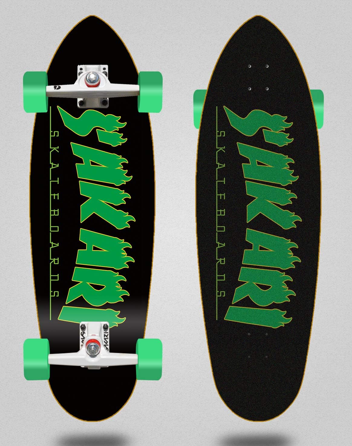 Surfskate Sakari Complete with SGI Surf Skate Trucks Flames Green 32,5 Deep