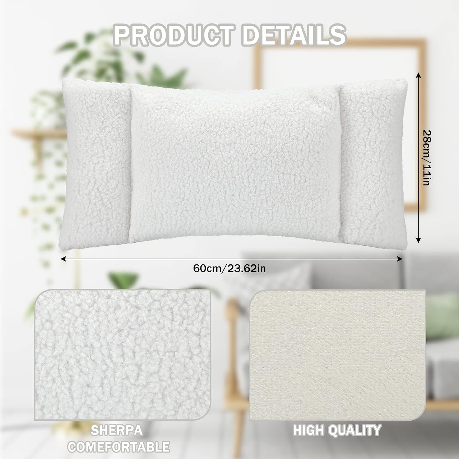 queekay fleece lumbar support pillow 3 section back pillow office chair for back support comfortable lumbar cushion for car seat pain relief sofa rest(white)