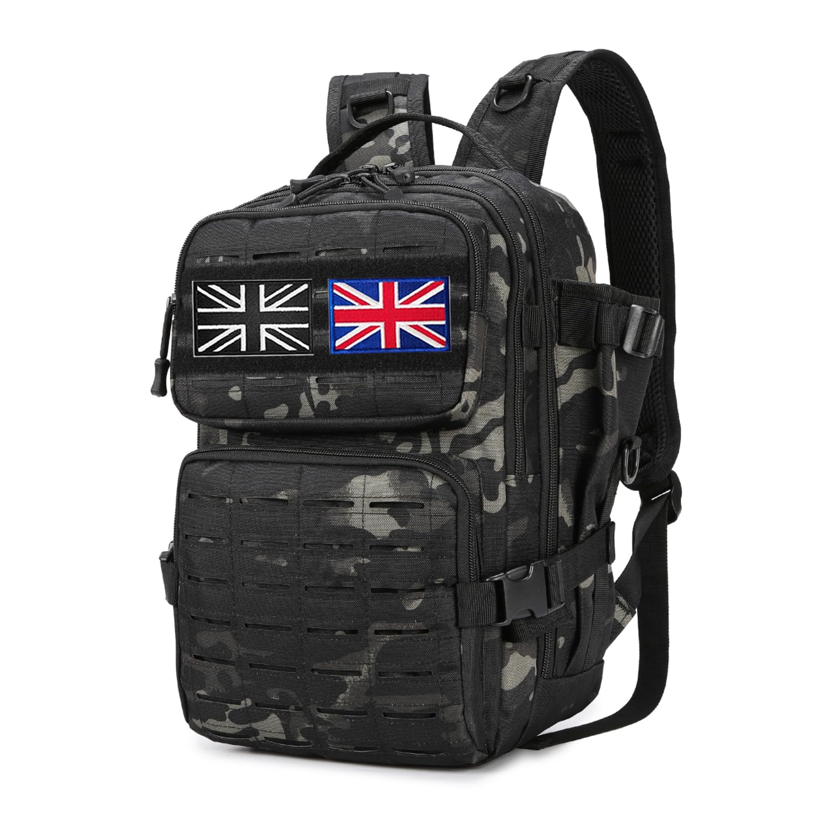 HANWELL 25L Military Tactical Fishing Backpack Tackle Bag with Flag Patches (Camo Green)