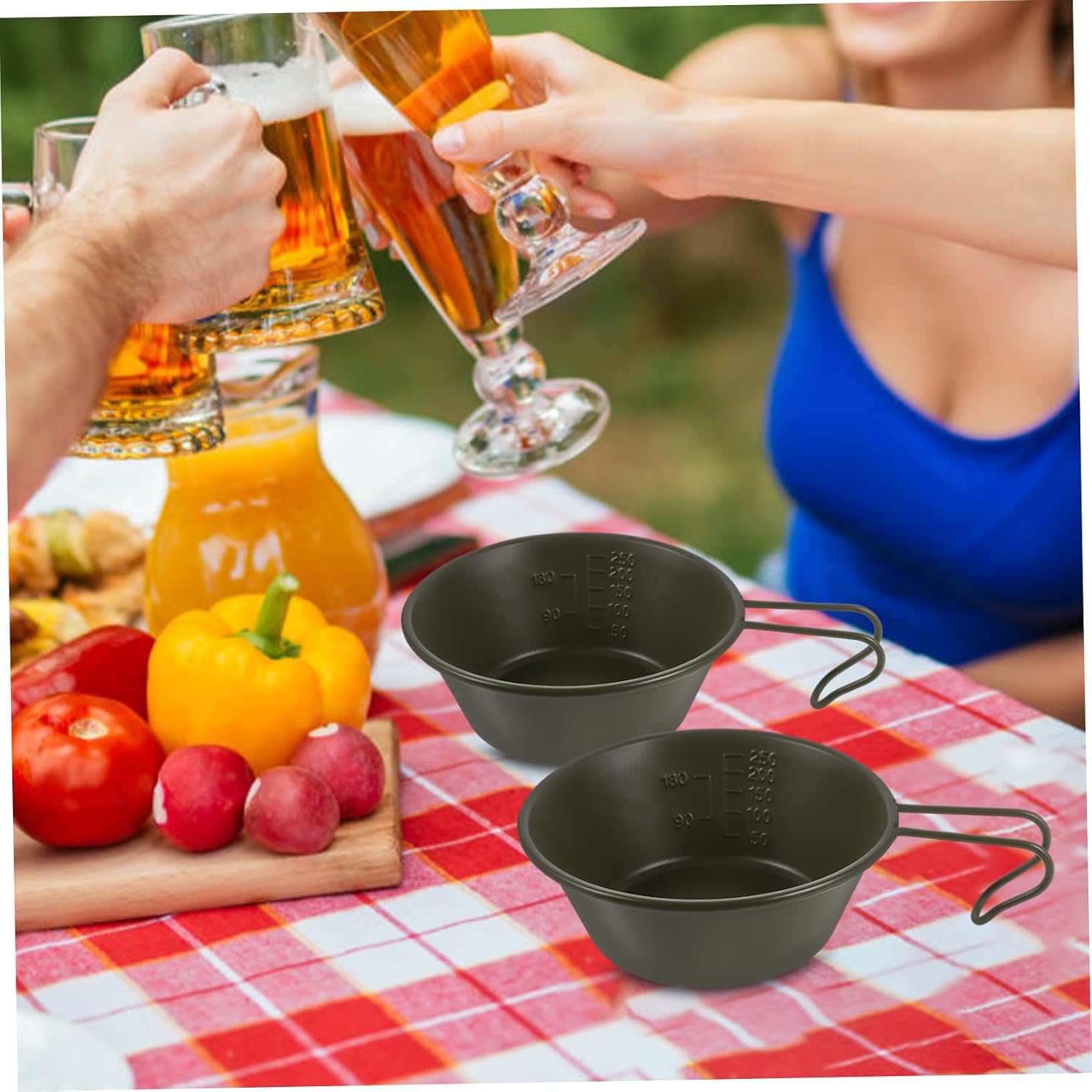 Milisten Collapsible Stainless Steel Salad Bowl Camping Picnic Bowl Handle for Outdoor Cooking Dining