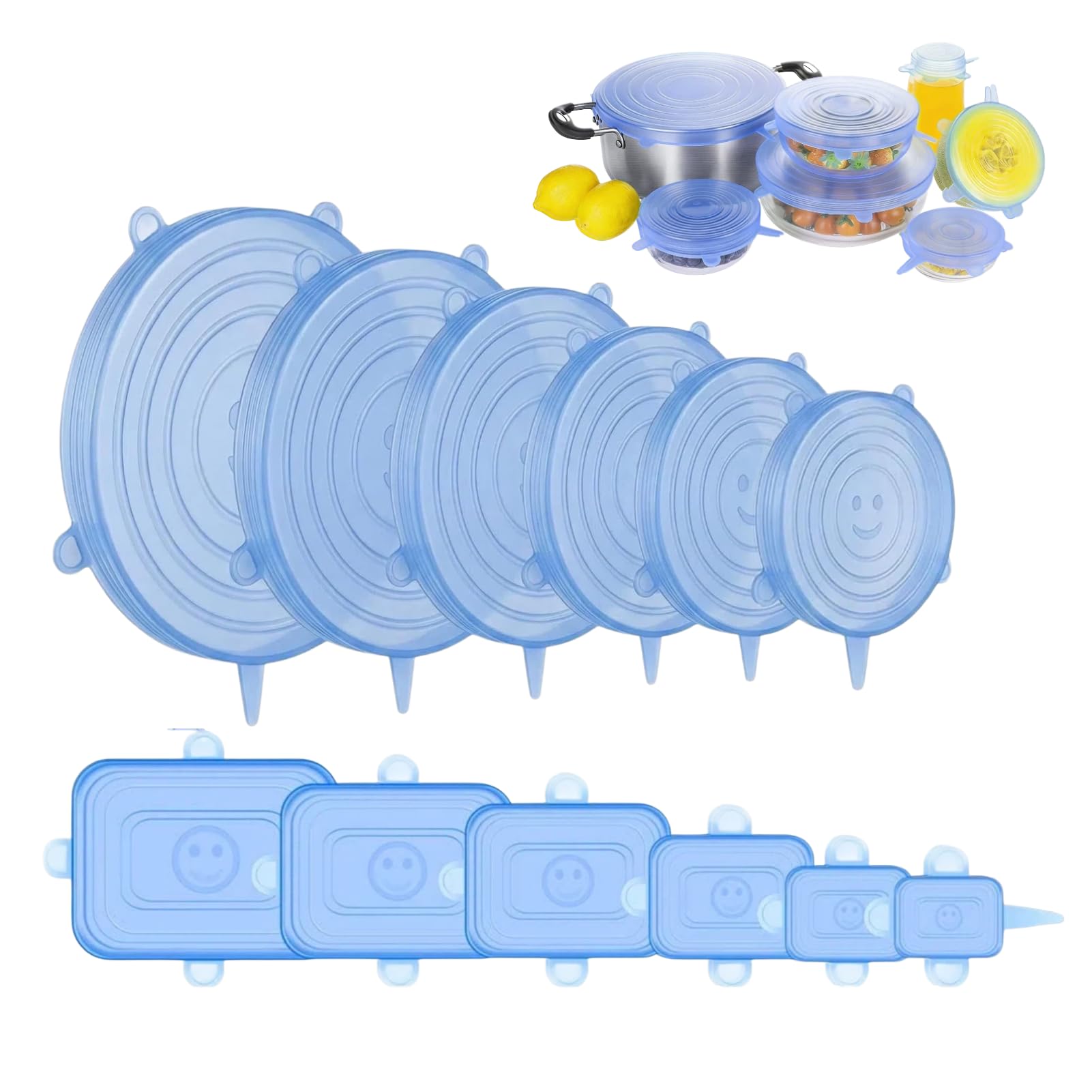Photo 1 of 12 Pcs Silicone Stretch Lids,Silicone Lids For Food Storage,6 Sizes Reusable Food Storage Covers,Suitable For All Kinds Of Food Containers,Keep Food Fresh(Round And Rectangle Shape)