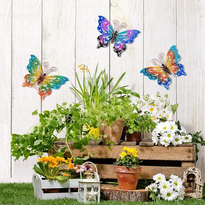 Pack de 3 Mariposas Metálicas para Pared, Decoración de Jardín miniatura 2