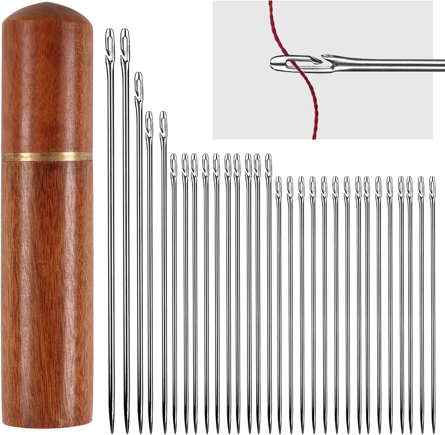 Self Threading Needles 30Pcs with Wooden Case - Multiple Sizes for Quilting, Embroidery, Hand Sewing-image-28