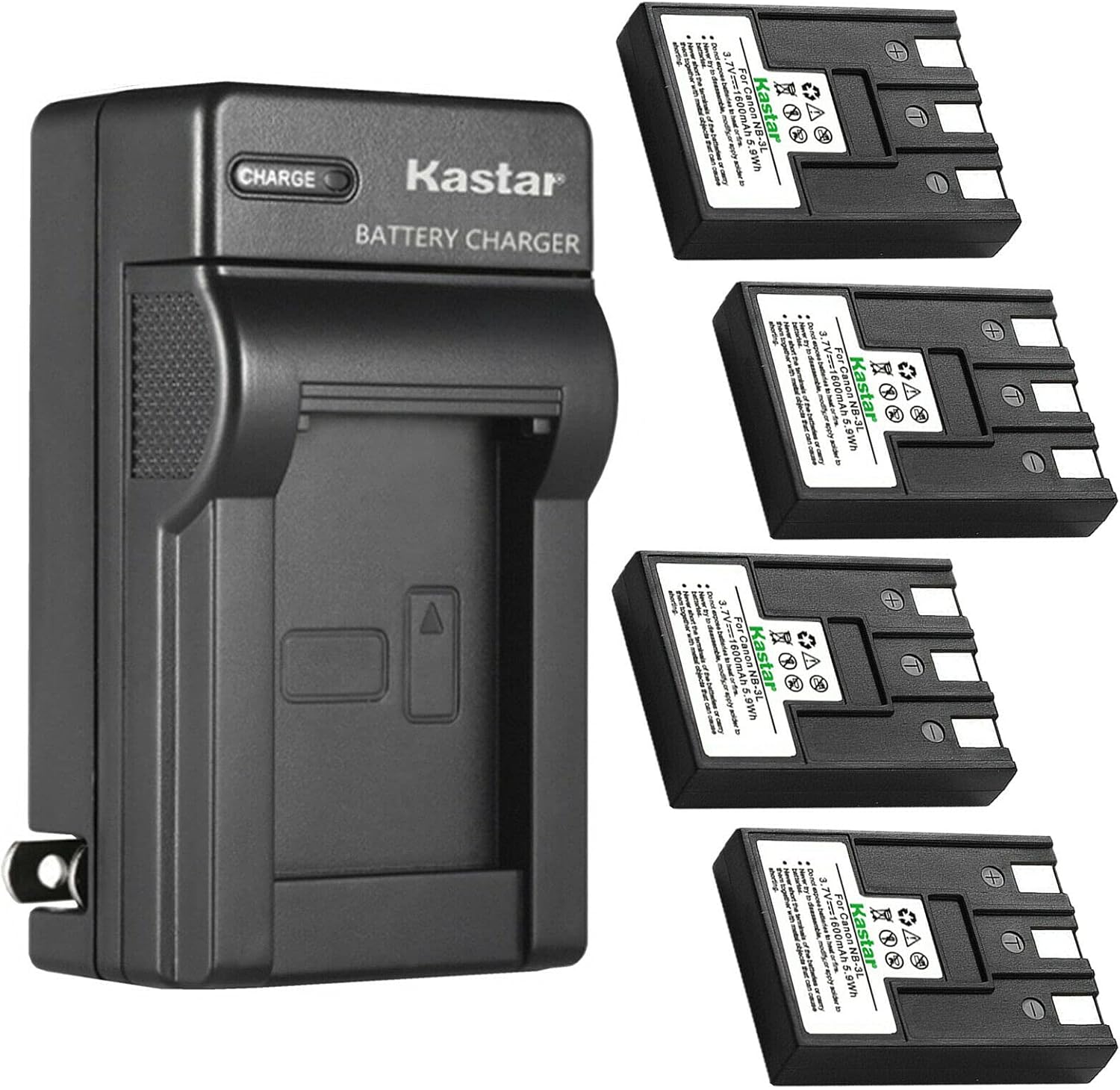 Kastar 4-Pack Battery and AC Wall Charger Replacement for Canon PowerShot SD110, PowerShot SD20, PowerShot SD40, PowerShot SD500, PowerShot SD550, PowerShot A80, PowerShot 100 Digital Cameras