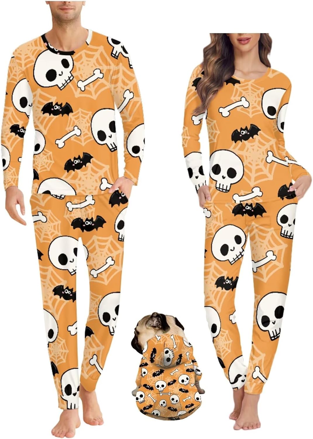 COEQINE Halloween Couple Pajamas Matching Sets Plus Size Dog Hoodies with Zipper Loungewear For Travel Lounge Sets Outfit